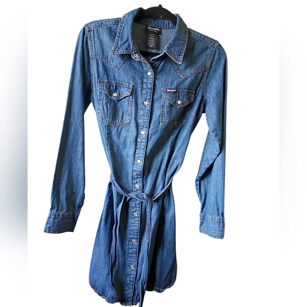 Wrangler Denim Long Sleeve Shirt Dress Blue - Picture 2 of 7